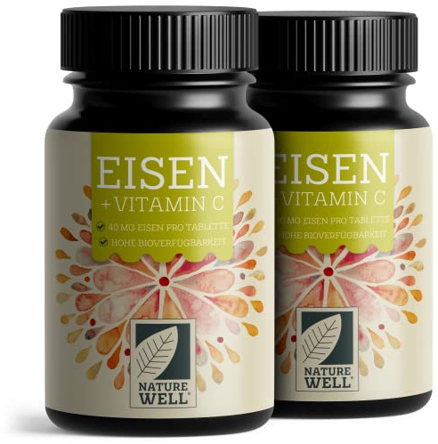Eisentabletten hochdosiert 360x mit 40 mg Eisen + Vitamin C (40mg) aus Hagebutten - Eisentabletten VEGAN mit bioverfügbarem Eisen, hochdosiert aus Eisenbisglycinat - laborgeprüft mit Zertifikat
