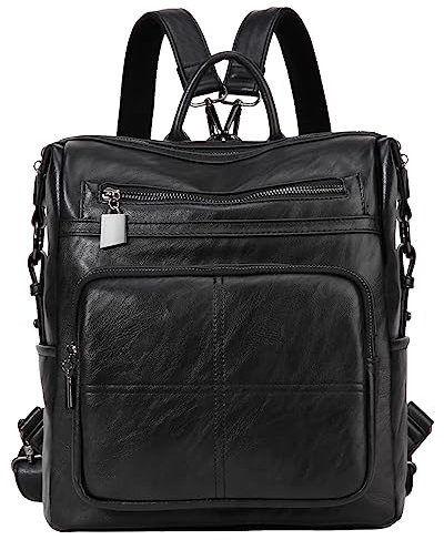 VASCHY Sac a Dos Femme, Similicuir Sac a Main Dos Femme Élégante Sac a Dos Dame Pratique Sacs à Bandoulière pour Travail Voyager Vacances College, Noir