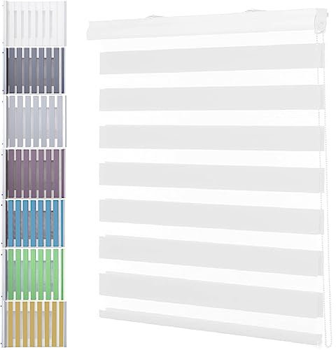 Lamellenvorhang 120 x 180 cm Doppelter Stoff, durchscheinend Sonnenschutz Jalousie mit Verstellbarer Kette für Tür und Fenster, Weiß