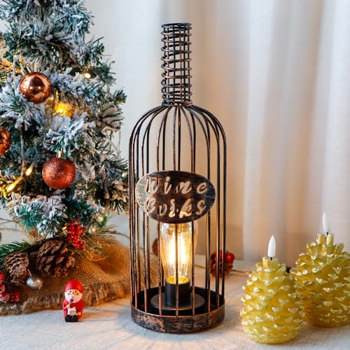 JHY DESIGN Dekorative Tischlampe batteriebetrieben kabellose Metall-Weinkorken-Flaschenlampe mit 6-Stunden-Timer für Tisch Zuhause Terrasse Esszimmer Wohnzimmer (schwarz gebürstetes Gold)