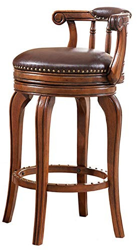 AZMANI Barhocker, Barhocker, Barhocker mit Rückenlehne, 360-Grad-Drehgelenk für Küche, Esszimmer, antiker gepolsterter runder Ledersitz, Holzfußstütze, Tragkraft 440 lb,Brown 2,76cm(30in)