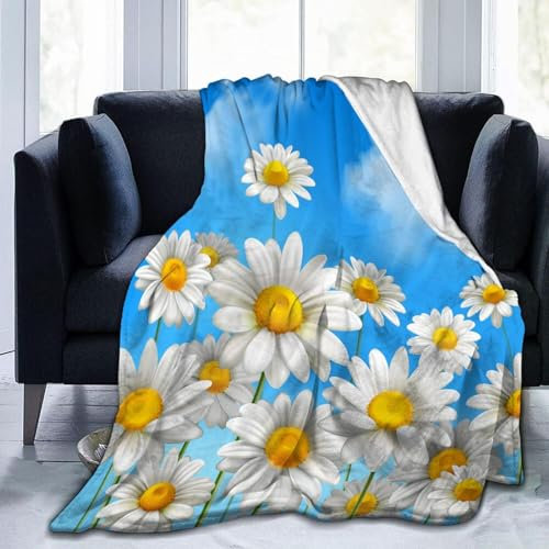 NDXRWDZR Manta Crisantemo Azul Mantas para Cama Sofa de Franela Manta Polar de Microfibre Suave Transpirable Cálida como Manta de Salón - 200x220 cm