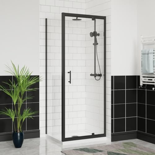 Aquariss 700x700mm Pivot Shower Door Enclosure with Side Panel Black | Reversible, Aluminum Profile, 6mm Tempered Easy Clean Glass, Zinc Alloy Hinge, 20mm Wall Adjustable, Seal Strips