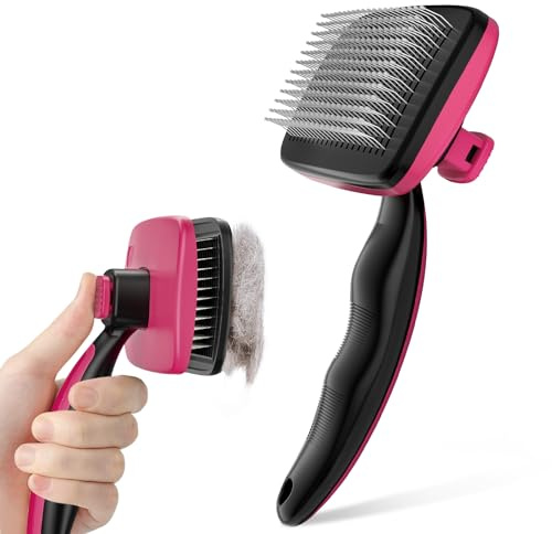 Pecute Cepillo Perros y Gatos Peine para Mascotas Quitar y Remover el Pelo Muerto Carda con Púas Flexible de Acero Inoxidable para Desenredar y Peinar a Mascotas, Reduce 95% de Pelo Suelto Cómodo