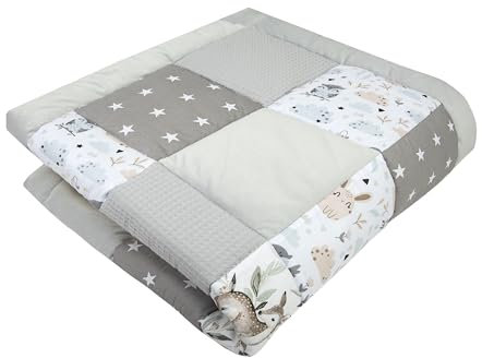 Medi Partners Krabbeldecke für Baby Spielmatte 100% Baumwolle Krabbelmatte - 100x100cm Krabbeldeck Dick Weich Decke Laufgittereinlage Babydecke Minky Waffel Spielbogen (Hirsch in Blättern)
