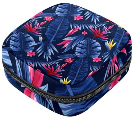 RODAILYCAY Damenbinden Aufbewahrungsbeutel für Frauen, große Kapazität, Menstruationspad-Tasche, Blattblau, Menstruationstaschen, Tampon-Sammelhalter, Geldbörse
