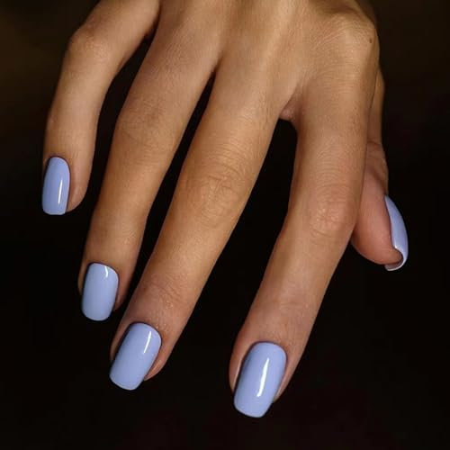 24 Pezzi Unghie Finte Corte Quadrate Lucide Tinta Unita French Press on Nails Naturali Copertura Completa Punte per Unghie Artificiali Adesive Unghie per Donna Ragazze (Viola Lavanda)