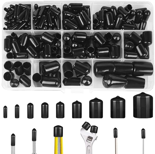 Ysimple Lot de 211 embouts en caoutchouc – Capuchon de tuyau en vinyle, noir, 9 tailles, livré avec boîte