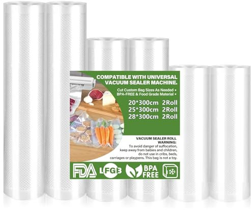 Sac Sous Vide Alimentaire-6 Pack,Rouleau Sous Vide Alimentaire,Convient à Tous Machine Sous Vide,pour la Conservation des Aliments et la Cuisson,Sans BPA(28/25/20 x 300cm)
