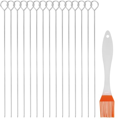 Lot de 22 brochettes à kebab en acier inoxydable - 30 cm - Réutilisables - Longues brochettes en métal pour poulet, Pics Alimentaires - Pour fruits, viande, barbecue