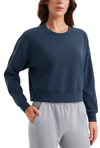 CRZ YOGA Dam SoftAura Crewneck Sweatshirt Långärmad Träningströja Casual Enkla Hösttoppar Bläck blå XS