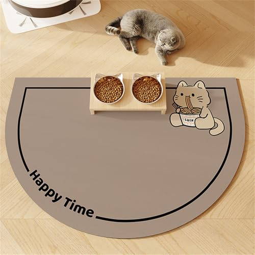 Hearda Futtermatte Hund Saugfähig, Halbkreis Form Katzen Futternapf Unterlage Napfunterlage Hund Futternapf Matte rutschfest Haustier Futtermatte Unterlage Katzennapf (40x50cm,Karikatur)