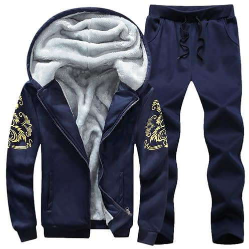 Ensemble de survêtement doublé en polaire pour homme, sweat à capuche et jogging chauds, vêtements de sport thermiques d'hiver, combinaison athlétique avec doublure Sherpa douce, sweat-shirt et