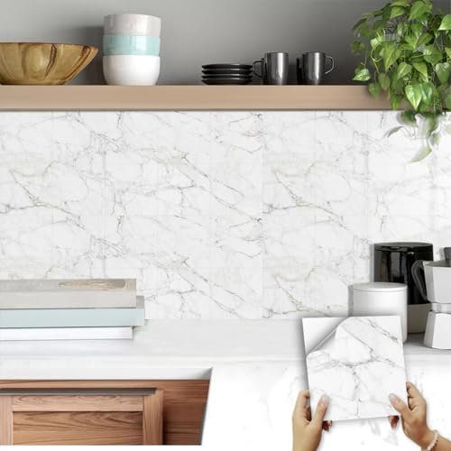 Piastrelle Adesive Cucina 20x20 Marmo Grigio Chiaro Piastrelle Adesive Bagno Pavimento Adesivo Paraschizzi Cucina Adesivo Piastrelle Ceramica Carta Adesiva per Mobili Vintage（118 pezzi）