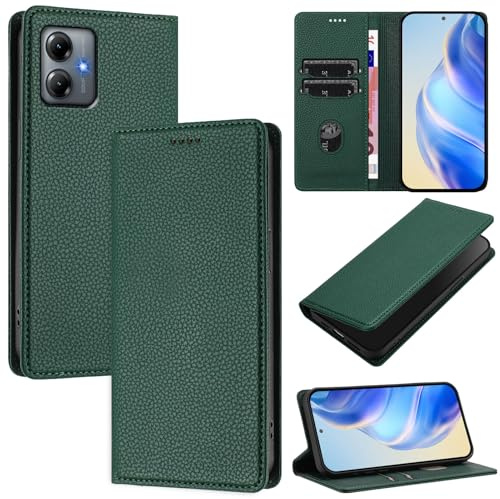XINYEXIN Funda para Motorola Moto G54, Cuero Billetera Tipo Libro Folio Carcasa con Ranura Tarjeta Soporte Magnético Flip Case - Verde