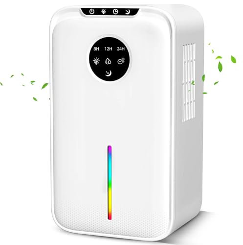 Deshumidificador, deshumidificador pequeño y silencioso, deshumidificador para habitación familiar, baño, dormitorio, 1200 ml/D, apagado automático,White