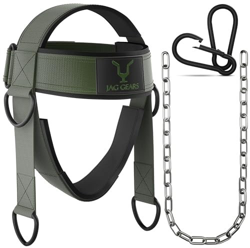 JAG GEARS Neck Trainer - Imbracatura per collo in neoprene imbottito da 7 mm, catena acciaio regolabile da 110 cm, allenamento del collo
