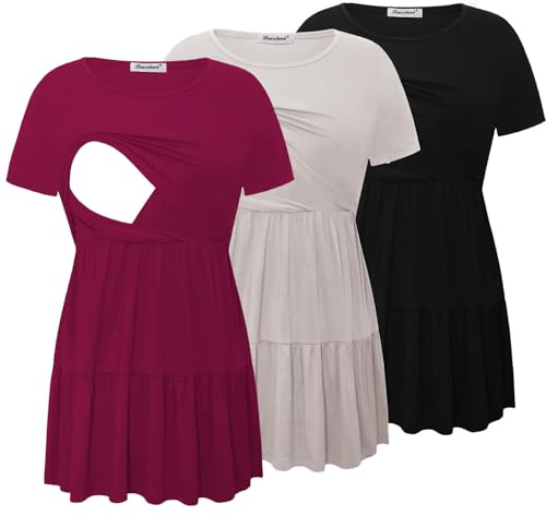 Bearsland Kvinnors Amnings Top 3-pack Kortärmad Rund Halsringning Amningströja Amningströjor, S