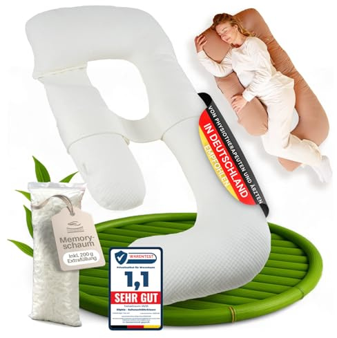 Ellphie Cuscino per chi dorme sul fianco, XL, per gravidanza, allattamento, imbottitura in memory foam, fodera in 100% cotone, cuscino per la conservazione, rivestimento in viscosa, colore marrone