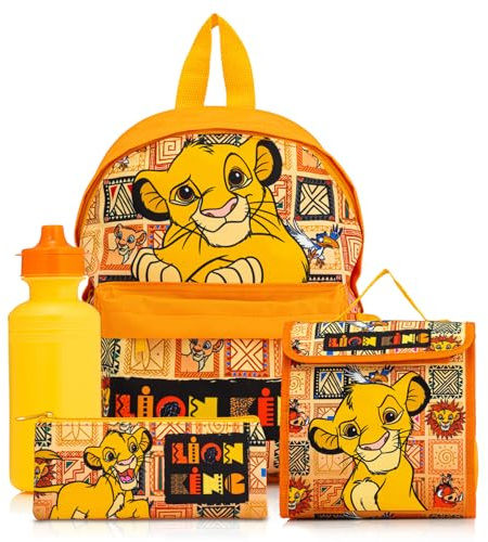 Disney Lion King 4 Piece Backpack School Set for Kids | Includes Lunch Bag, Water Bottle, Pencil Case | Boys Girls Backpack with Kangaroo Pocket | Back to School Set Ages 3-7 Years