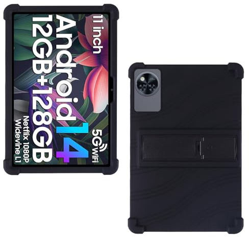 AKNICI Silikon Hülle für DOOGEE U11/ DOOGEE U11 Pro/TABWEE T90/ TABWEE W90/ UJJ U7/ AGM PAD P2/ AGM PAD T2/ UMIDIGI G9 Tab Tablet 11 Zoll mit Ständer, Weiches Schutzhülle Cover Case, Schwarz