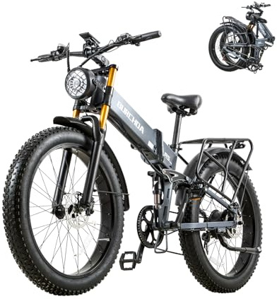 BURCHDA E Bike elektrofahrräder Herren Damen, klappbar Ebike 48V 20Ah Akku bis 120km, 26x4 Zoll Electric Bike 7-Gang Getriebe mit LCD-Display, Vollfederung E Fahrrad 90 N.m, R5 PRO (R5PRO Gray)