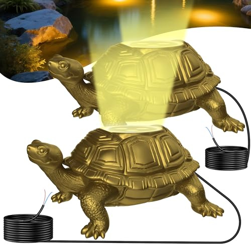 OSREE Brass Pond Light LED Underwater, 6W 12V Low Voltage Turtle Underwater Ponds Light 2700K with Cable, IP68 Waterproof Pond Lights for Outdoor Ponds Fountain Waterfall Water Feature, 2 Pack