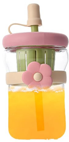 Bouteilles En Verre Réutilisables - Gourde en Verre avec Bouchon | Gobelet Réutilisable avec Paille et Couvercle, Grand Récipient pour Café, Thé, Lait, Jus et Boissons