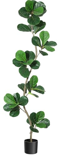 GAOMON 6FT Artificial Fiddle Leaf Fig Tree in Black Nursery Pot,Faux Potted Tree for Home Decor, Fake Rubber Tree for Indoor Office Living Room