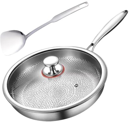 Mihauuke Titanium Steel Pan, Frying Pans Nonstick with Lid and Spatula, Kitchen Utensils Gadgets for Cooking Searing Baking Steak Fish Pancake Camping Restaurant