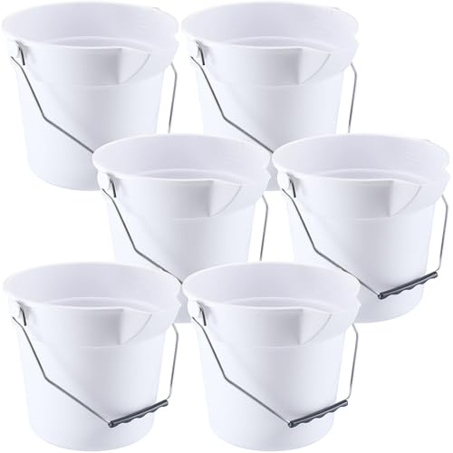Didaey 6 Pcs 2.5 Gallon Bucket for Cleaning Plastic Heavy Duty Clean Bucket with Handle and Spout Industrial Storage Container (White)