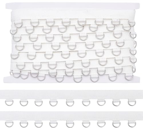 BENECREAT Nastro Bianco Da 4.57 m con Anelli A D Argentati, Nastro In Twill con Occhiello In Poliestere Da 26mm, nastro con Occhiello In Metallo per Lavori di Cucito e Artigianato
