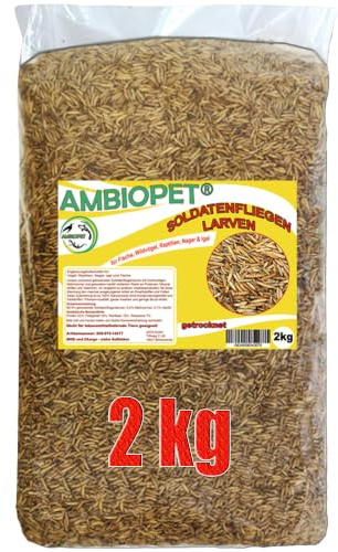 Ambiopet Soldatenfliegenlarven (Hermetia) getrocknet 2kg Packung, Black Soldier Fly, Protein- und fettreiches Wildvogelfutter, reich an Calcium und Laurinsäure