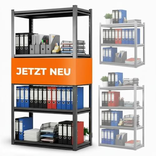 STEELmania Schwerlastregal - SCHIMMELFREI - schneller Aufbau [Ultra stabil] Metallregal SCHWARZ mit fünf Ebenen - Lagerregal Keller-Regal-Metall Vorratsregal I Jetzt Regal wählen I Shelf 160x86x30