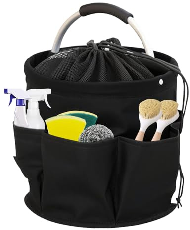 YANGUN Cleaning Caddy with Handle, Cleaning Caddy Organiser, Cleaning Products Organiser, Multi pocket Craft caddy for Indoor and Outdoor, 11x11in (Black)