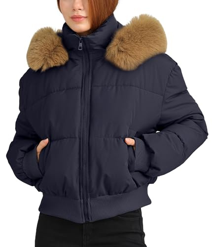 Maeau - Veste Court Femme Doudoune Chaude Capuche Fourrure Manteau Hiver Extérieur Quotidienne XL Bleu