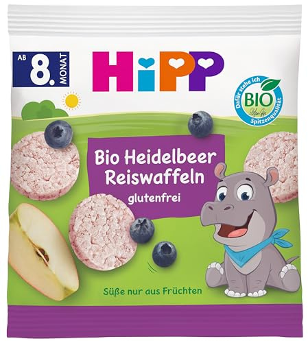 HiPP Bio Heidelbeere Reiswaffeln (8 x 30g), Babysnack ab 8. Monat, glutenfrei, Süße nur aus Früchten, ideal für unterwegs & zwischendurch
