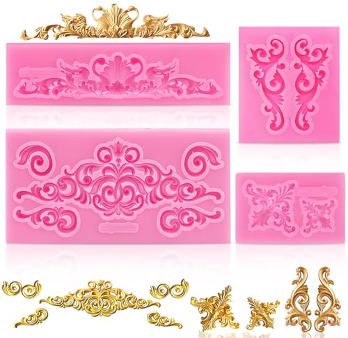 4 Stampi in Silicone per Fondant 3D, Stampo per Dolci in Silicone, Stampo per Torte, Rosa, Alimentare per Torte, Cioccolato, Compleanno Bambini, Festa Neonato (C)
