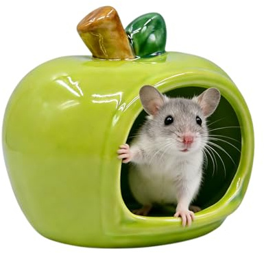 MC MEICHUANG Ceramic Hamster Hideout, Non-Toxic Cooling Cave, Small Apple Shape Pet Habitat Nest, Chew-Resistant Glazed Shelter For Dwarf Hamsters Gerbil Golden Bear(Green)
