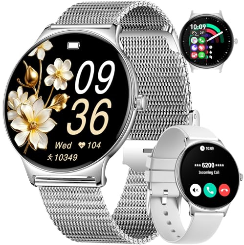 Smartwatch Donna, 1,43 AMOLED Ultra-sottile Orologio Fitness Con Chiamata Bluetooth,100+ Modalità Sportive,24H Cardiofrequenzimetro/Monitoraggio Sonno, IP68 Impermeabile, 2 Cinturini, per Android iOS