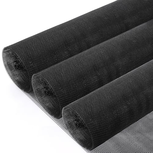 AKOLAFE 3 PCS Insect Mesh Roll Black 90cm x 5m Soffit Vent Mesh Window Screen High Density Fiberglass Fly Screens for Windows Doors Stops Mouse Mosquito Bug Bee Spider and Winged Insects