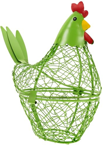 IWOWHERO Cestino Portauova da Cucina in Ferro Base Stabile a Forma di Gallina, Contenitore Portaoggetti per Uova Fresche e Frutta, per Uso Domestico e Bancone Cucina
