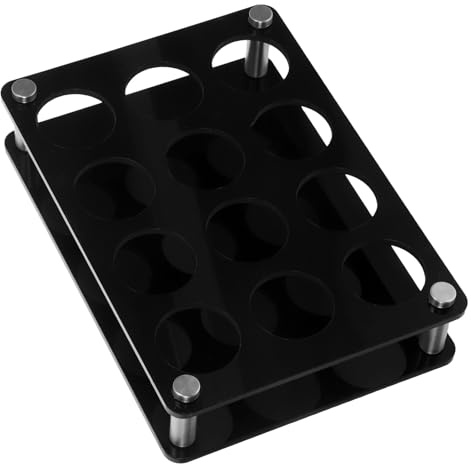 Housoutil 12 Hole Acrylic Shot Glass Rack Holder for Bar and Commercial Bars Black Metal Construction for Quick Identification and Access