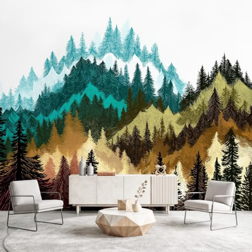 Fotomural Montañas y árboles Tono Marrón, Papel Pintado Panorámico para Pared Interior, Mural Decorativo para Hogar Habitación Salón y Estudio, Medida 400 x 280 cm