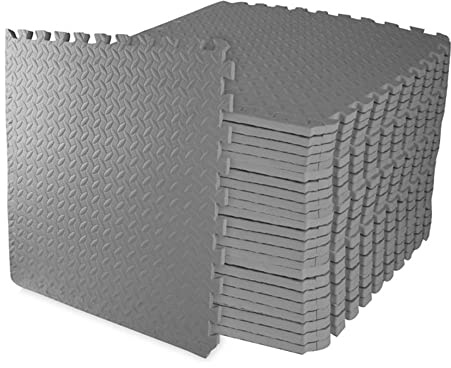 BalanceFrom Puzzle Exercise Mat 3/4 Thick, EVA Interlocking Foam Floor Tiles for Home Gym, Mat for Home Workout Equipment, Floor Padding for Kids, Gray, 24 in x 24 in x 3/4 in, 96 Sq Ft - 24 Tiles