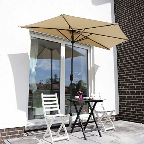 Sekey Halbrundschirm 270 cm mit Kurbel | UV 50+ Balkonschirm für Terrasse & Garten – Sonnenschirm Windfest, 100% Polyester, Inkl. Klettband