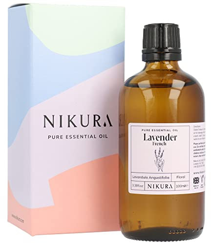 Nikura French Lavender Essential Oil - 100ml | Lavender Oil for Sleep, Aromatherapy, Diffusers for Home, Candle-Making, Bath, Anxiety, Massage, Hair, Skin | 100% Pure Natural Oils | Vegan & UK Made