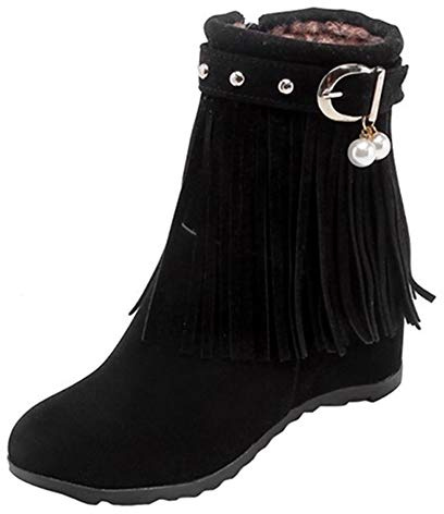 Chicmark Bottines Talon Compensé Pompon Femme
