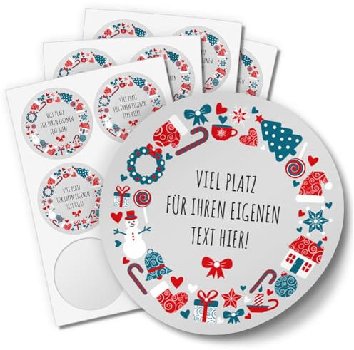 24 Weihnachtsaufkleber PERSONALISIERT mit Wunschtext, rund 4 cm | Aufkleber für Geschenke und Produkte zu Weihnachten mit Text oder Namen, selbstklebende Etiketten geschäftlich privat