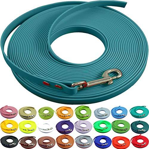 bio-leine Schleppleine 12 mm aus Beta BioThane® 5 Meter lang in Lagune ohne Handschlaufe für mittelgroße Hunde, schmutz- und Wasserabweisende Hundeleine